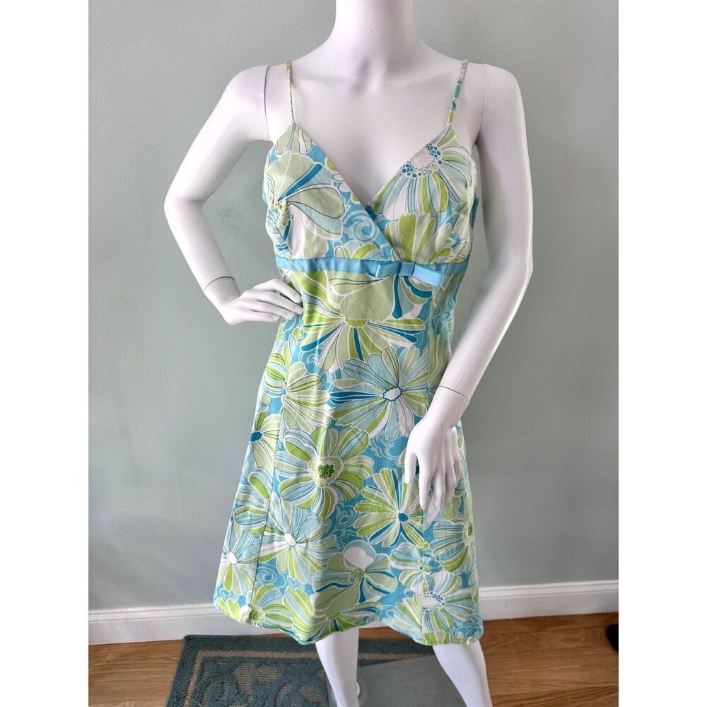 Vintage Y2K Floral Slip Dress Blue Green White Spaghetti Strap A-Line Size 15/16 - Picture 9 of 9